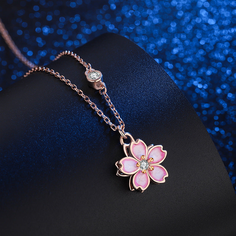 Pink Rotating Cherry blossom Necklace Ring and Bracelet