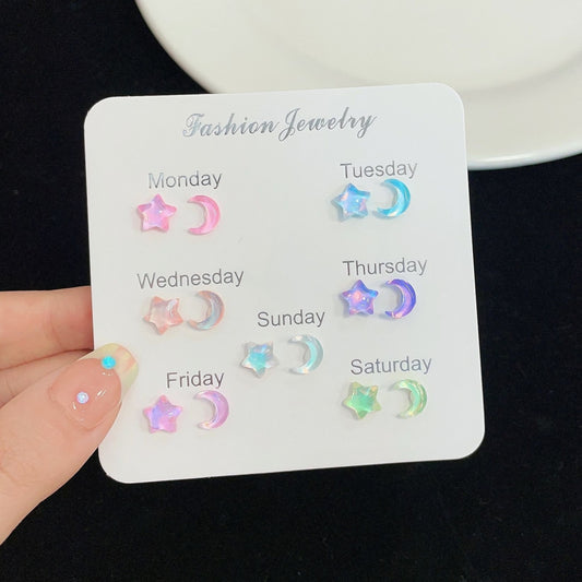 Star and Moon Girl Earrings sets 7 Colors