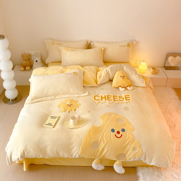 Cartoon Cheese Coral Velvet bedding sets