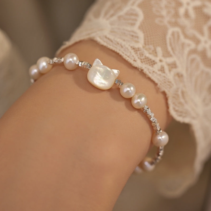 Cute Cat Shell Pearl Bracelet