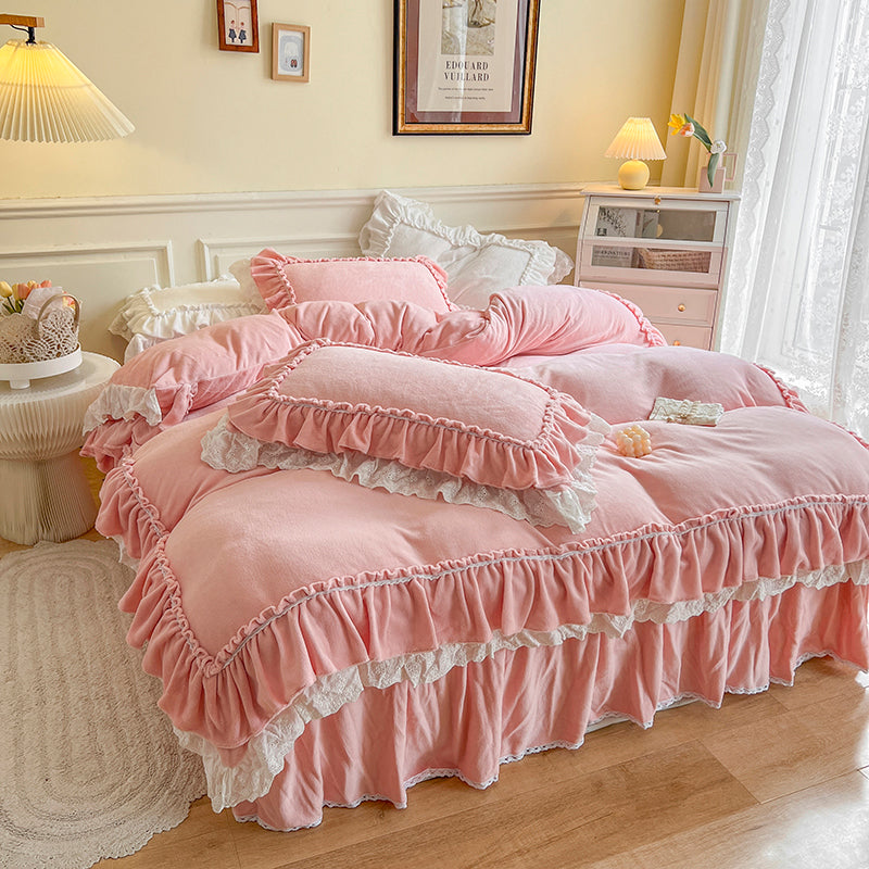 Fairy Milk Velvet Pink Bedding Set