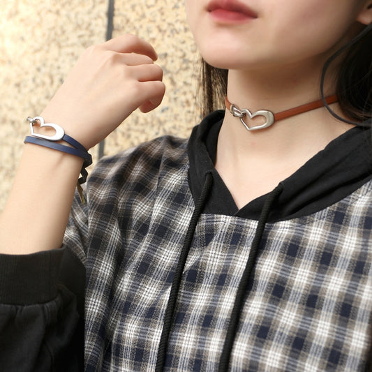 Minimalist Love Leather Bracelet and Necklace
