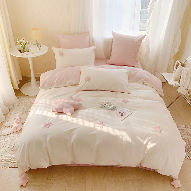 Pink Stars Cotton Bedding Set