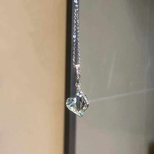 Sea Blue Crystal Heart Pendant Necklace