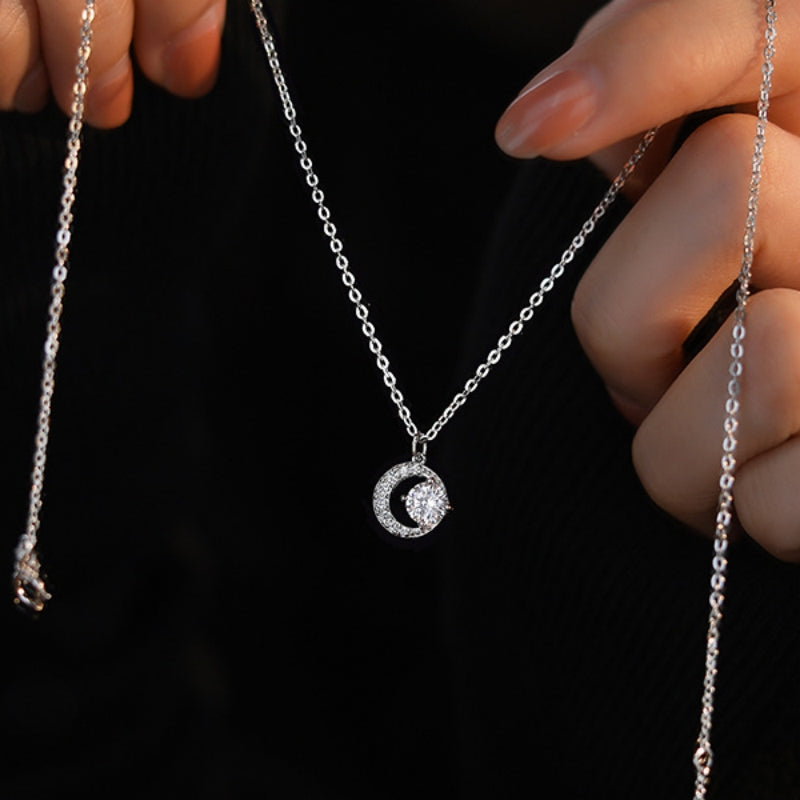 Sparkling Zircon Moon Necklace